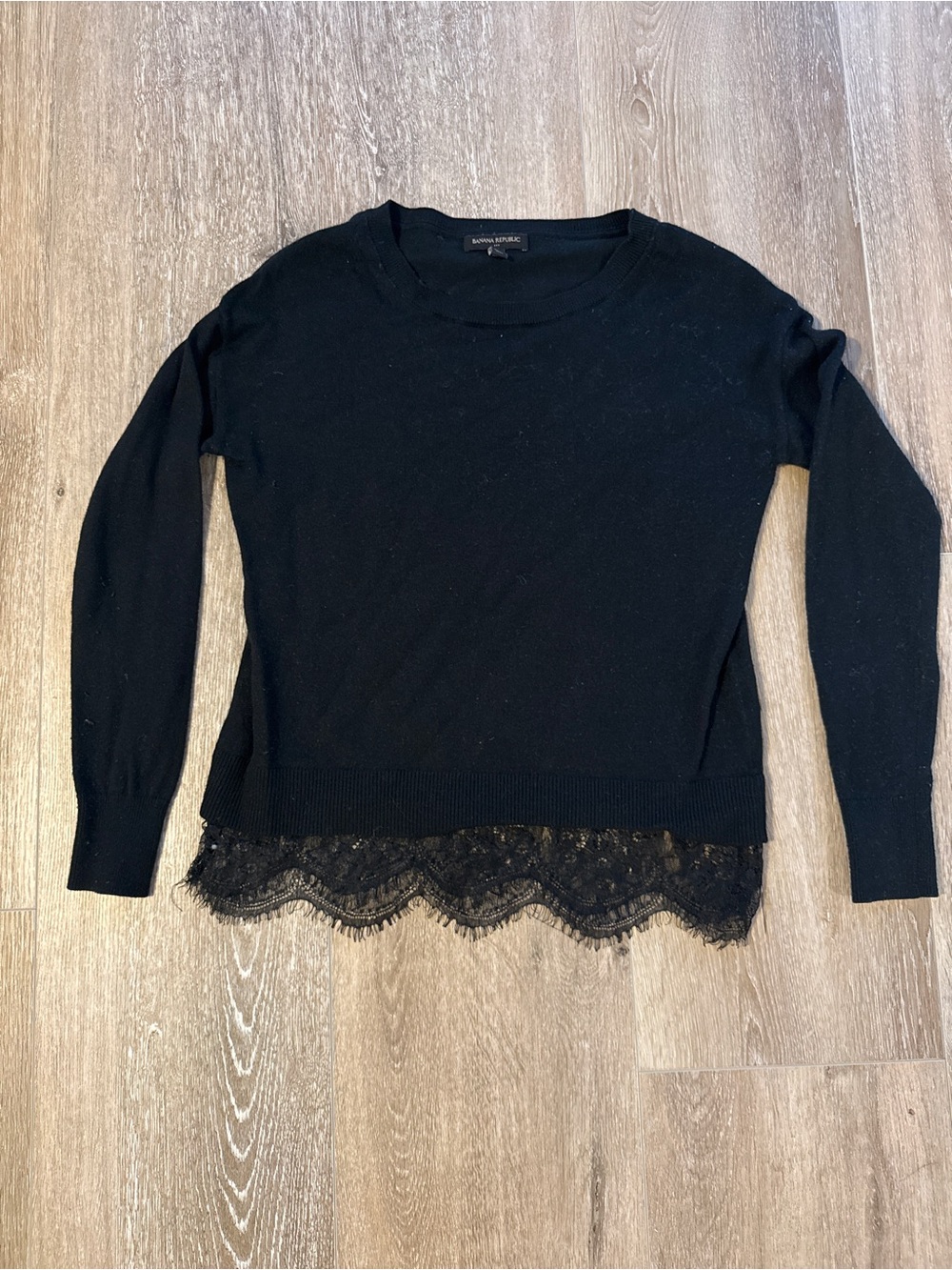 Banana Republic Black Lace Trim Crewneck Sweater